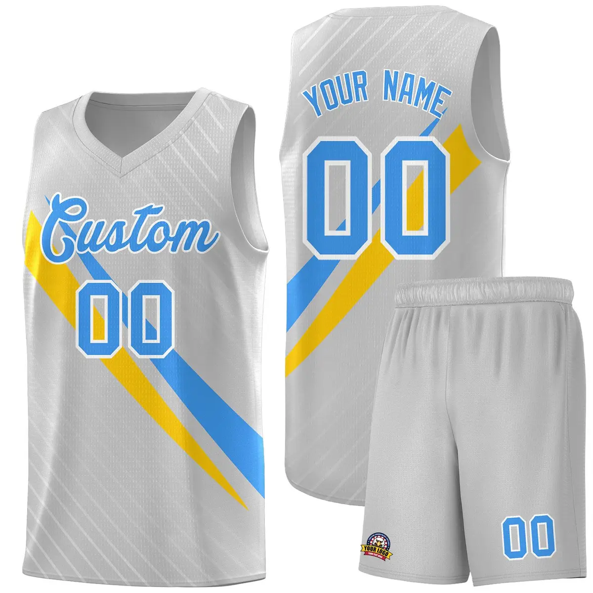 Gray Diagonal Pinstripe Color Block Basketball Jersey