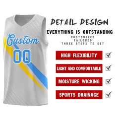 Gray Diagonal Pinstripe Color Block Basketball Jersey 2