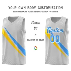 Gray Diagonal Pinstripe Color Block Basketball Jersey 3