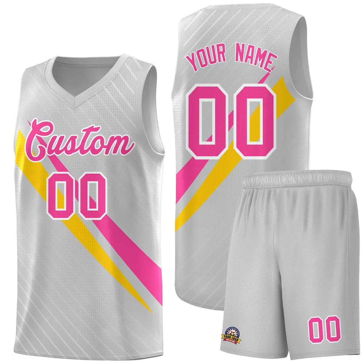Gray Diagonal Pinstripe Color Block Basketball Jersey