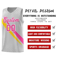 Gray Diagonal Pinstripe Color Block Basketball Jersey 2