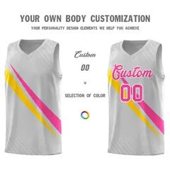 Gray Diagonal Pinstripe Color Block Basketball Jersey 3