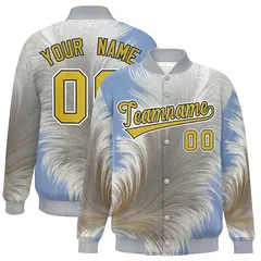 Gray Feather Fluid Pattern Full-Snap Varsity Letterman Jacket