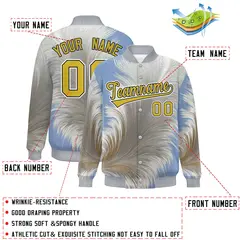 Gray Feather Fluid Pattern Full-Snap Varsity Letterman Jacket 2