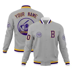 Gray Full-Snap Varsity Letterman Baseball Jacket 1