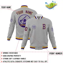 Gray Full-Snap Varsity Letterman Baseball Jacket 4