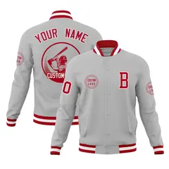 Gray Full-Snap Varsity Letterman Baseball Jacket 1