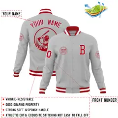 Gray Full-Snap Varsity Letterman Baseball Jacket 4