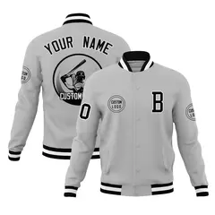 Gray Full-Snap Varsity Letterman Baseball Jacket 1