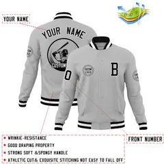 Gray Full-Snap Varsity Letterman Baseball Jacket 4