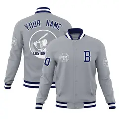 Gray Full-Snap Varsity Letterman Baseball Jacket 1
