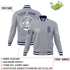 Gray Full-Snap Varsity Letterman Baseball Jacket 4
