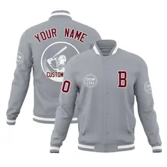 Gray Full-Snap Varsity Letterman Baseball Jacket 1