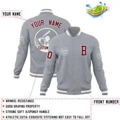 Gray Full-Snap Varsity Letterman Baseball Jacket 4