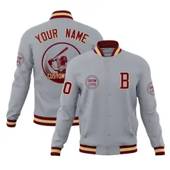 Gray Full-Snap Varsity Letterman Baseball Jacket 1