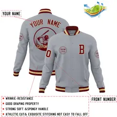 Gray Full-Snap Varsity Letterman Baseball Jacket 4