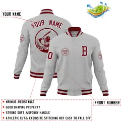 Gray Full-Snap Varsity Letterman Baseball Jacket 4