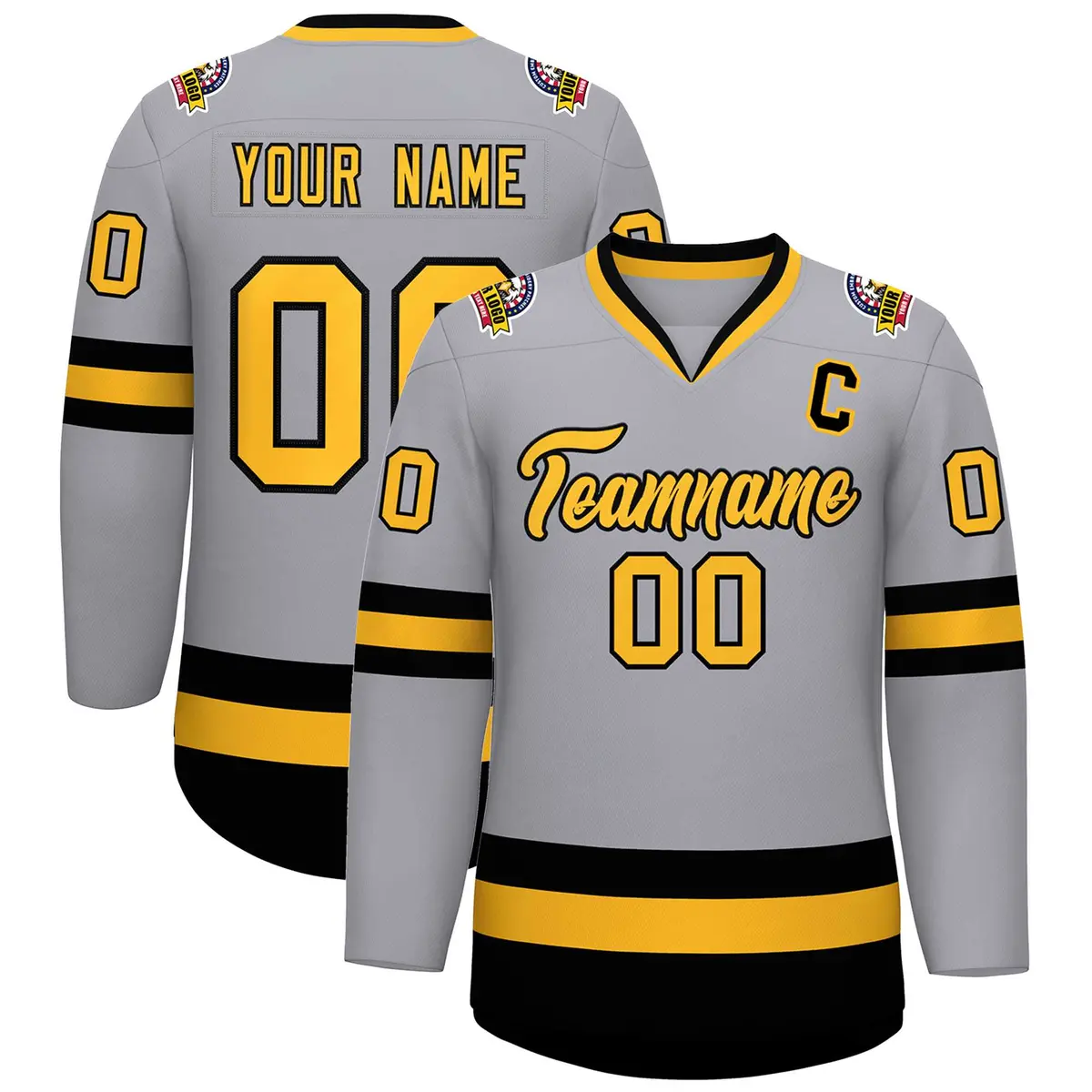 Gray Gold-Black Classic Hockey Jersey