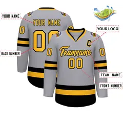 Gray Gold-Black Classic Hockey Jersey 2