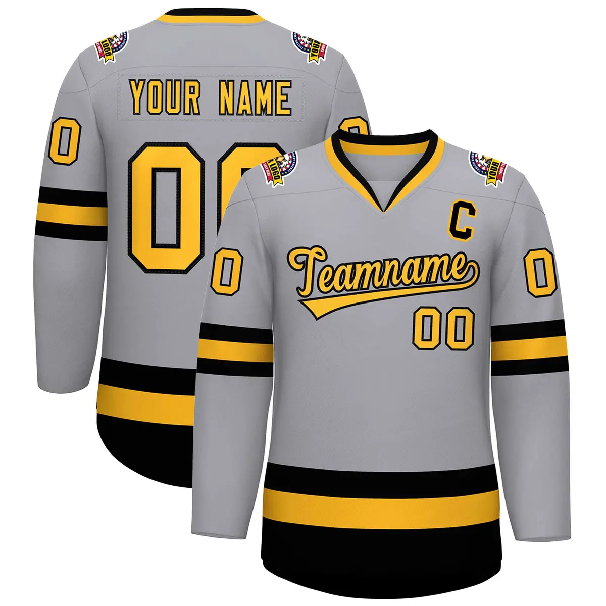 Gray Gold-Black Classic Hockey Jersey