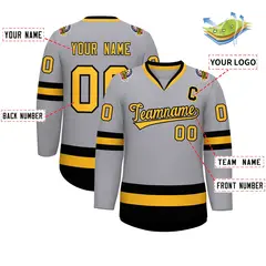 Gray Gold-Black Classic Hockey Jersey 2