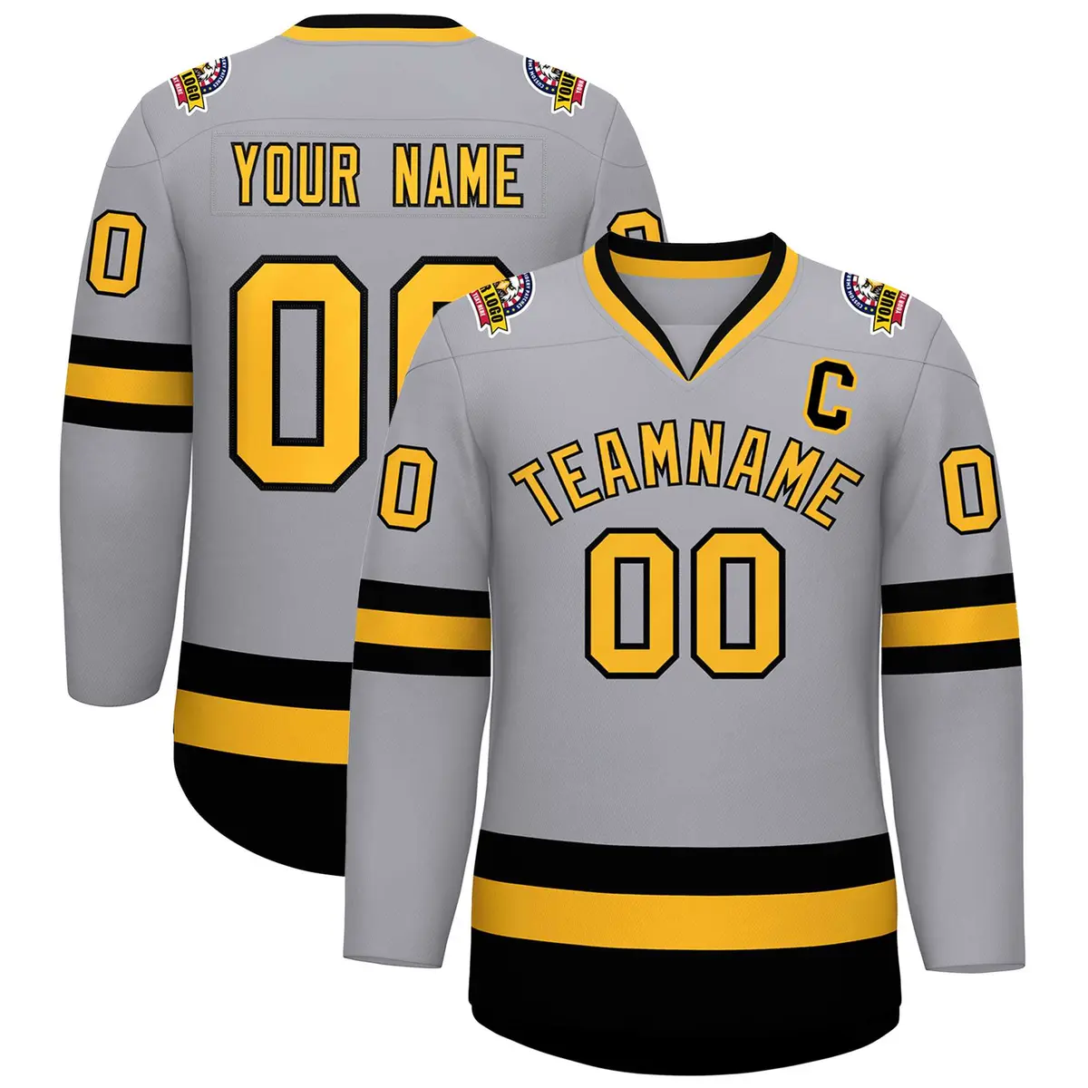 Gray Gold-Black Classic Hockey Jersey