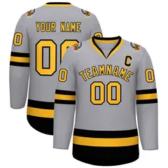 Gray Gold-Black Classic Hockey Jersey 1