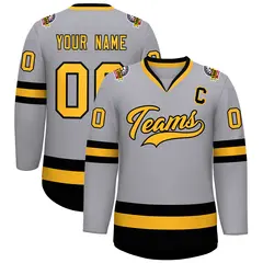 Gray Gold-Black Classic Hockey Jersey 1