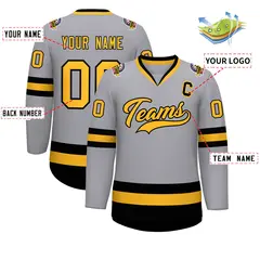 Gray Gold-Black Classic Hockey Jersey 2