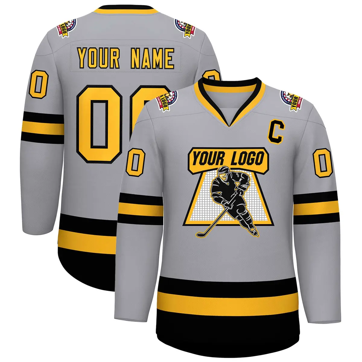 Gray Gold-Black Classic Hockey Jersey