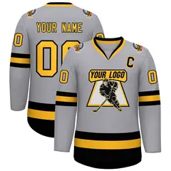 Gray Gold-Black Classic Hockey Jersey 1