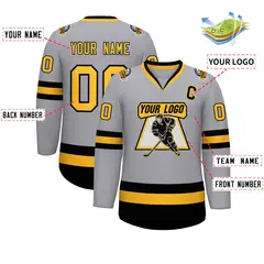 Gray Gold-Black Classic Hockey Jersey 2