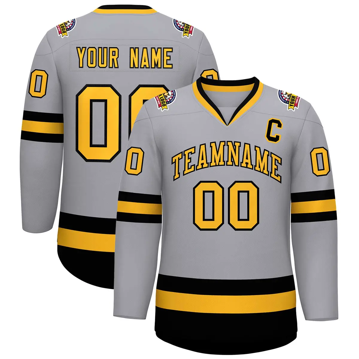 Gray Gold-Black Classic Hockey Jersey