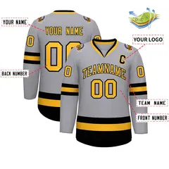 Gray Gold-Black Classic Hockey Jersey 2