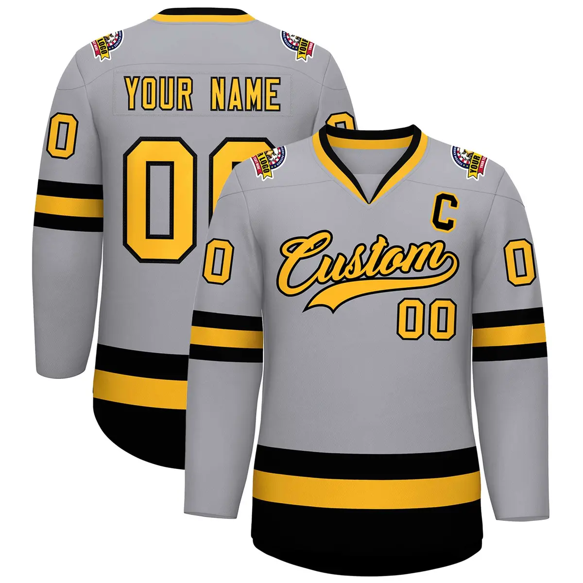 Gray Gold-Black Classic Hockey Jersey