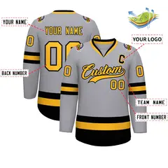 Gray Gold-Black Classic Hockey Jersey 2