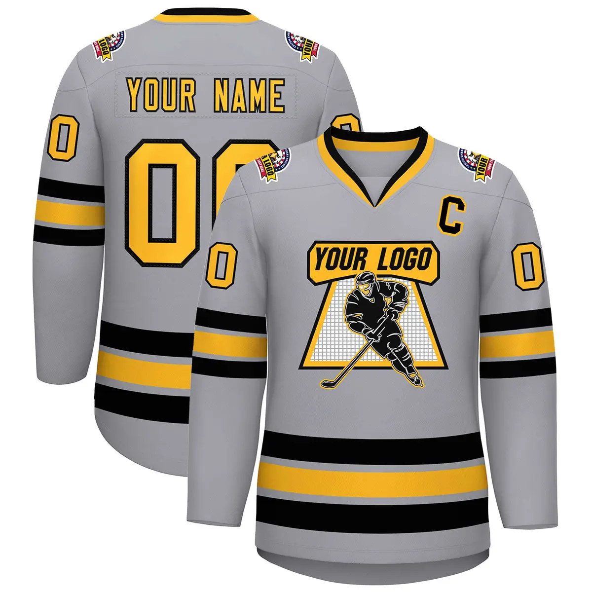 Gray Gold-Black Classic Hockey Jersey
