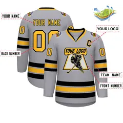 Gray Gold-Black Classic Hockey Jersey 2