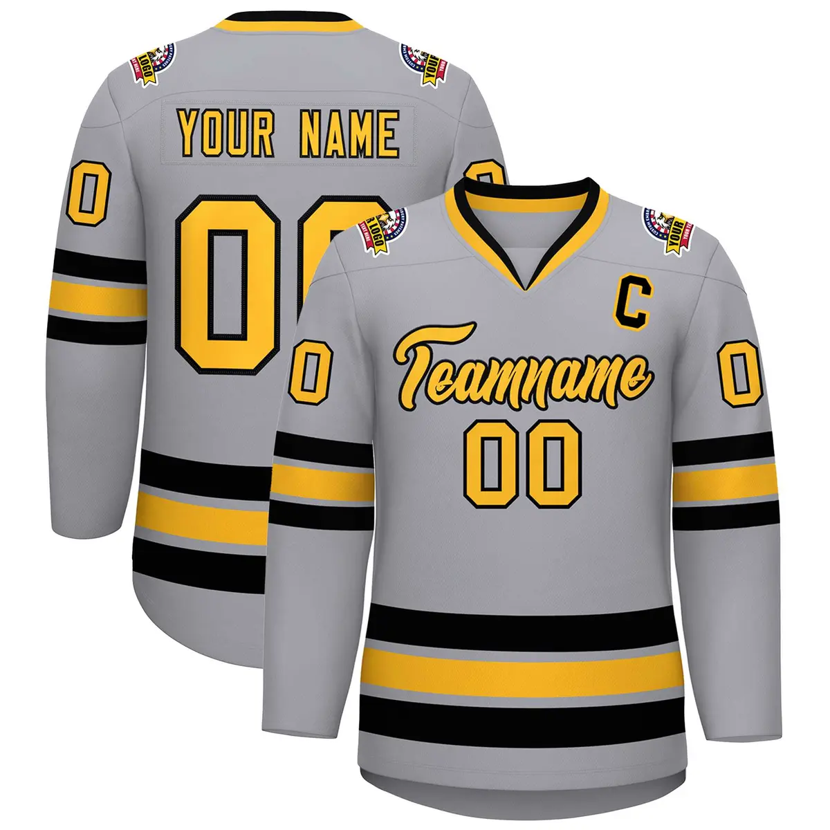Gray Gold-Black Classic Hockey Jersey