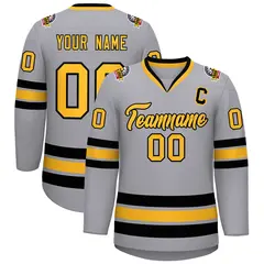Gray Gold-Black Classic Hockey Jersey 1