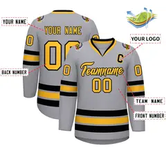 Gray Gold-Black Classic Hockey Jersey 2