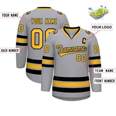 Gray Gold-Black Classic Hockey Jersey 2