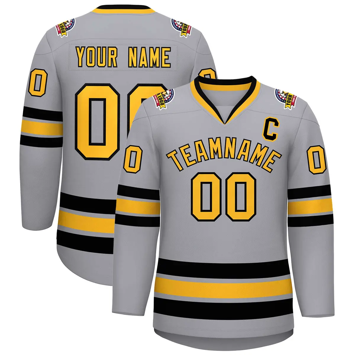 Gray Gold-Black Classic Hockey Jersey