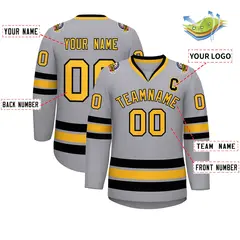 Gray Gold-Black Classic Hockey Jersey 2