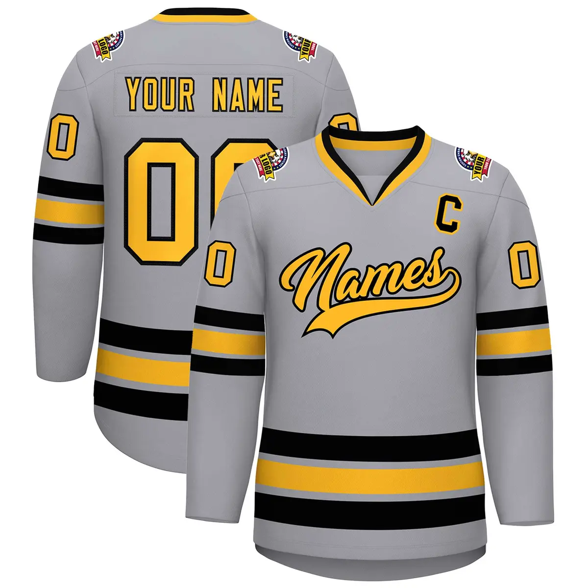 Gray Gold-Black Classic Hockey Jersey