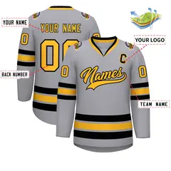Gray Gold-Black Classic Hockey Jersey 2