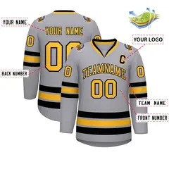 Gray Gold-Black Classic Hockey Jersey 2