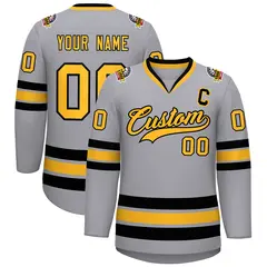 Gray Gold-Black Classic Hockey Jersey 1