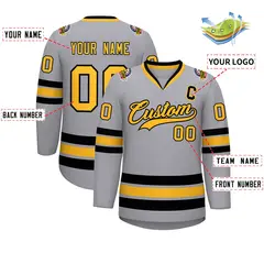 Gray Gold-Black Classic Hockey Jersey 2