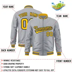 Gray Gold-Black Varsity Full-Zip Letterman Bomber Jacket 2